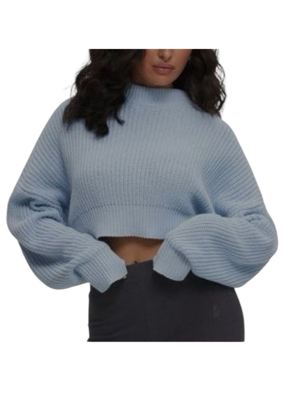 KUWALLATEE NWT Light Blue Knit Cropped Sweater Size Large